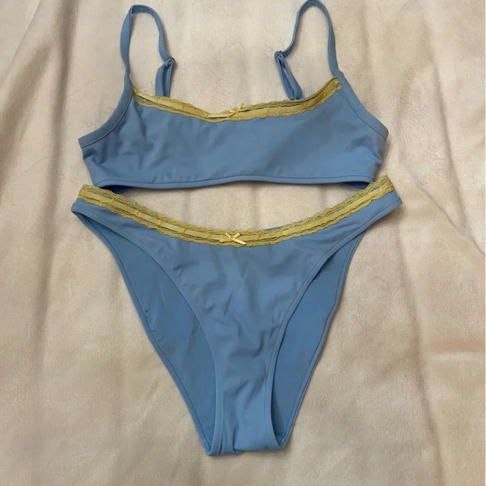 New! Frankie’s Bikinis x PINK Eve golden hour Blue Yellow Bikini 3982